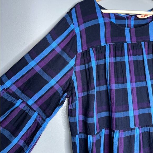 EVRI Plaid Long Sleeve Lightweight Blouse Size 2X Blue Black Purple Plus Flowy - Picture 3 of 6